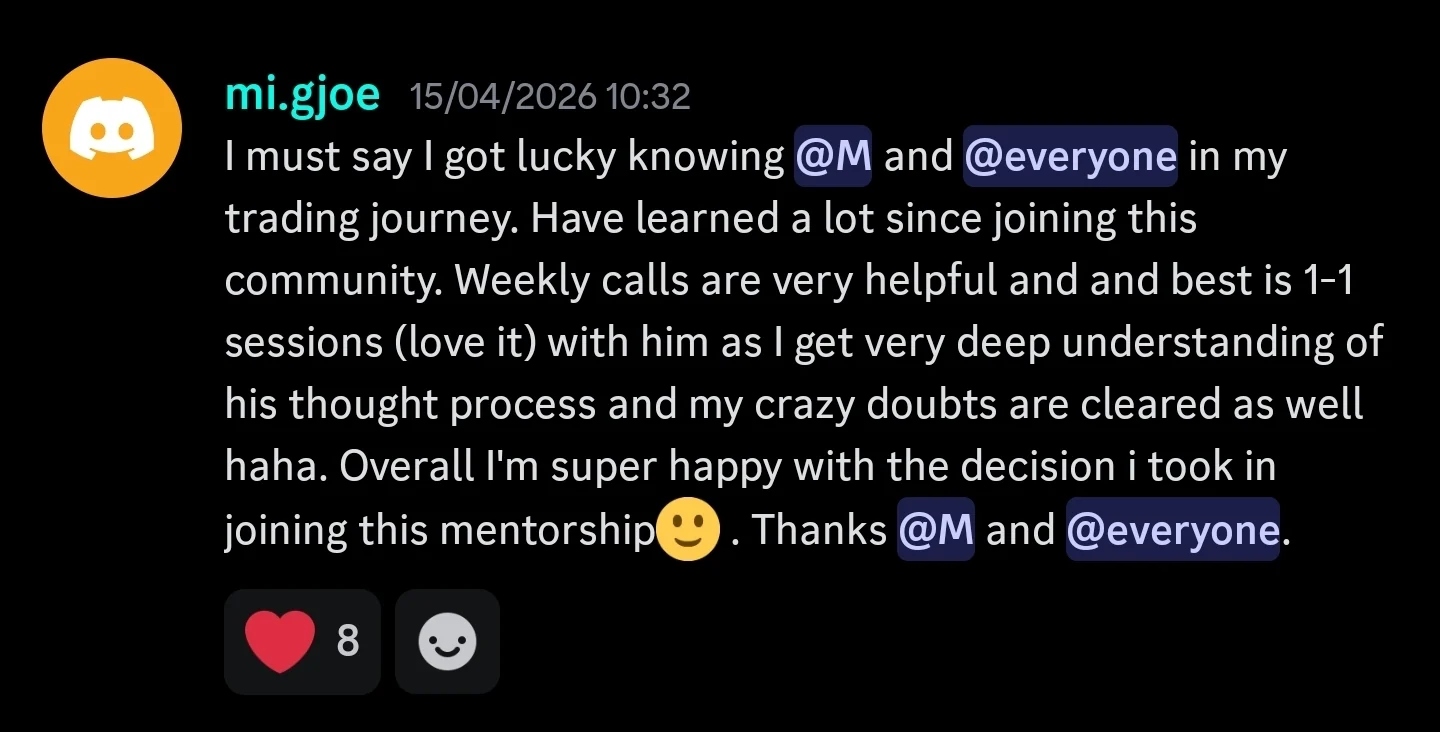 Discord community testimonial about weekly calls and mentorship